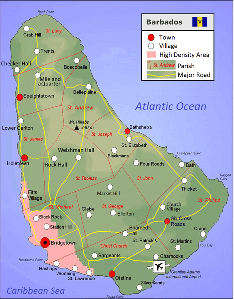 Map of the Island of Barbados.