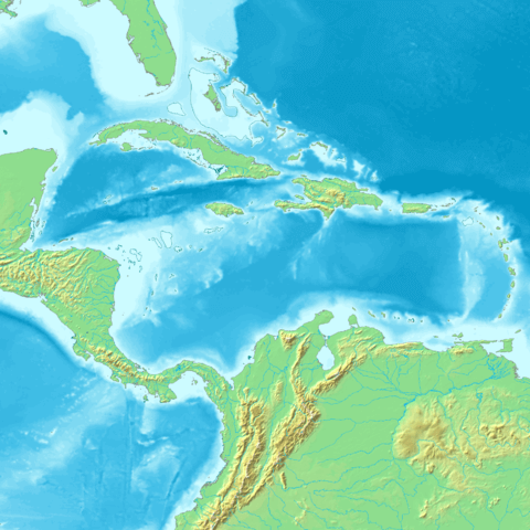 Topographic map of the Caribbean Basin