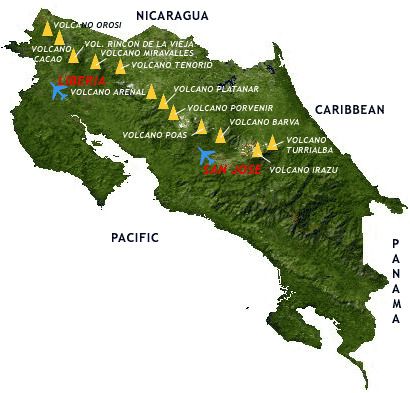 Volcano map of Costa Rica