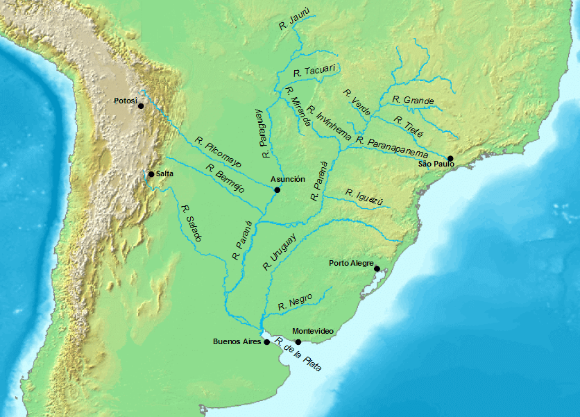 Map depicting the rivers that make up the Río de la Plata Basin