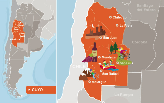 Map depicting the New Cuyo Region, Argentina