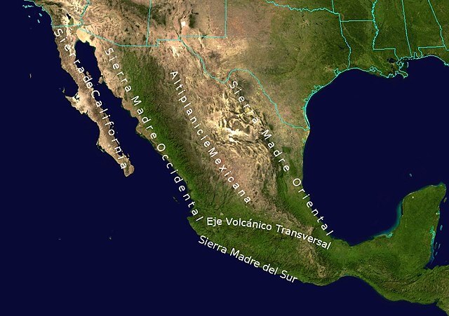 Topographic map of Mexico: Sierra Madre System