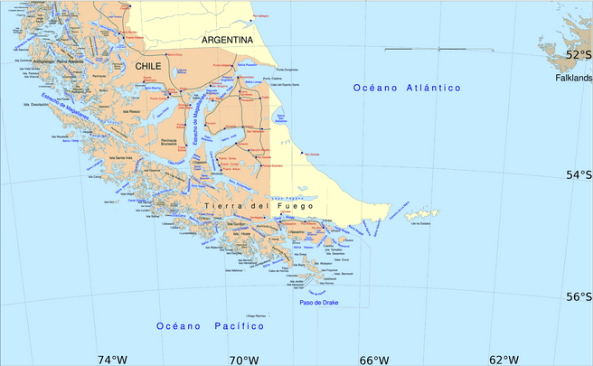 Map of the southern tip of South America / Tierra del Fuego