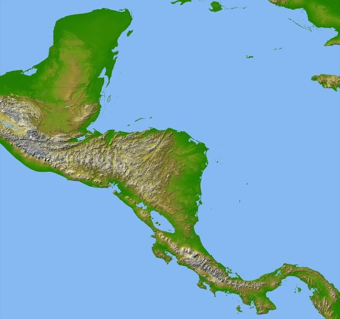 Relief map of Central America