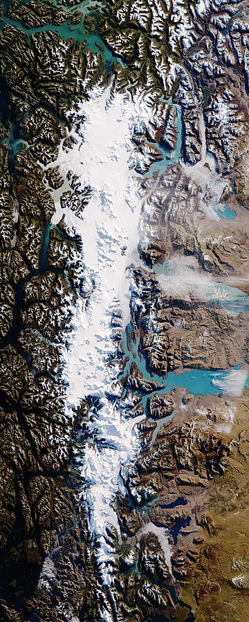 NASA satellite photo of South Patagonia Ice Field