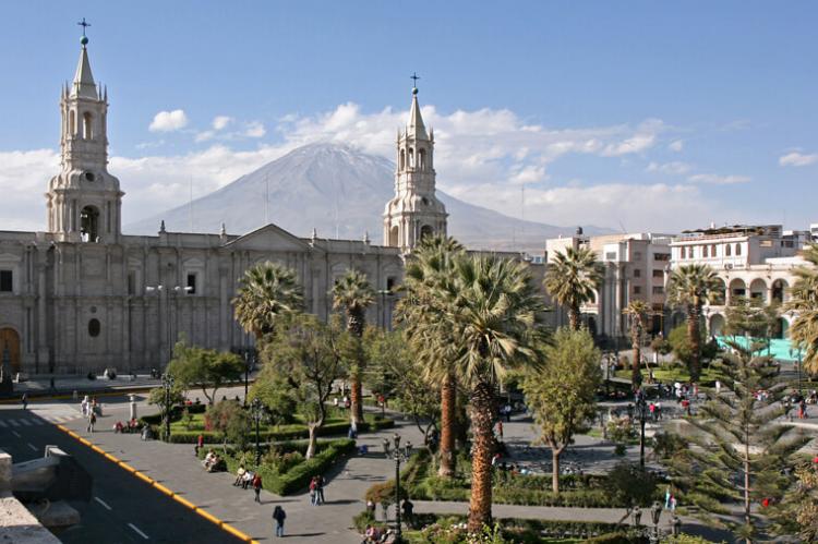 Arequipa, Plaza de Armas and Volcan El Misti (Peru)
