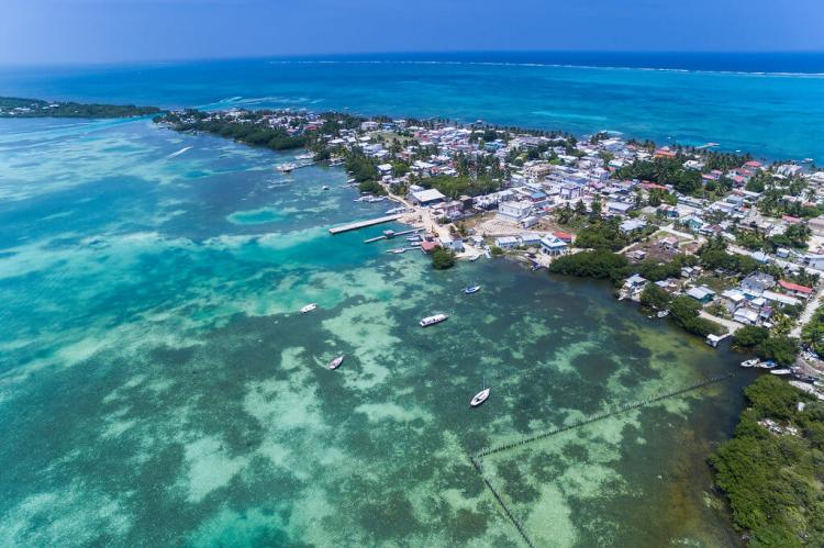 Aerial view of Caye Caulker Village in Belize