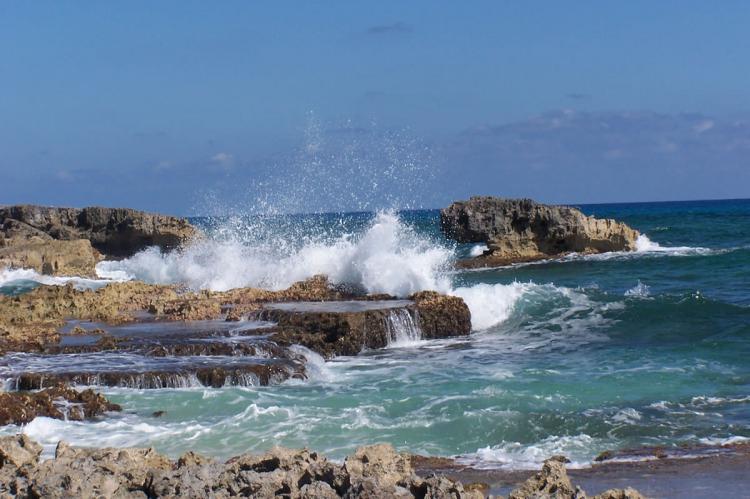 Crashing waves on the eastern shore of Isla Cozumel, Quintana Roo, Mexico