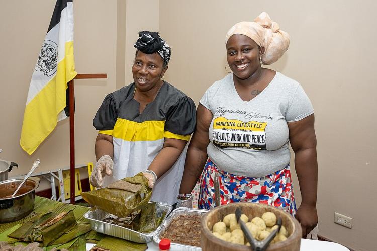 Garifuna women of Belize display traditional food upon the visit of President Tsai Ing-wen from Taiwan