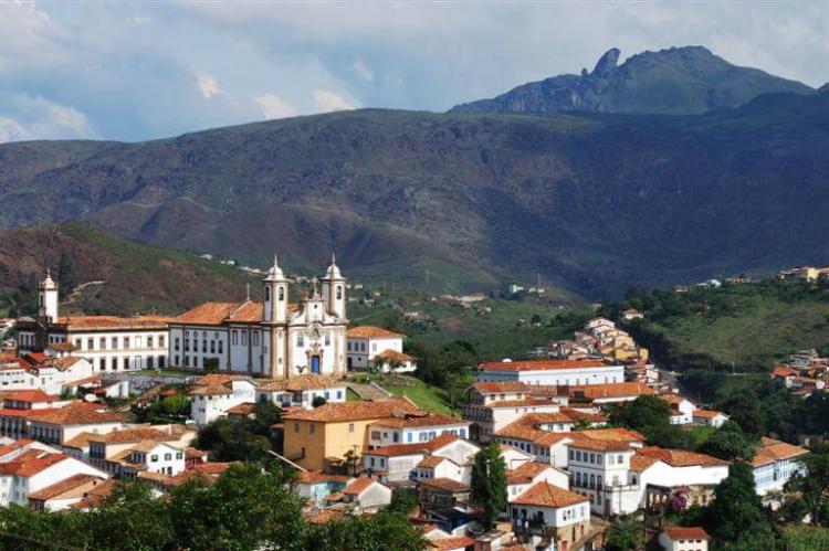 Ouro Preto (Brazil) panoramic view and Itacolomi Peek in the background