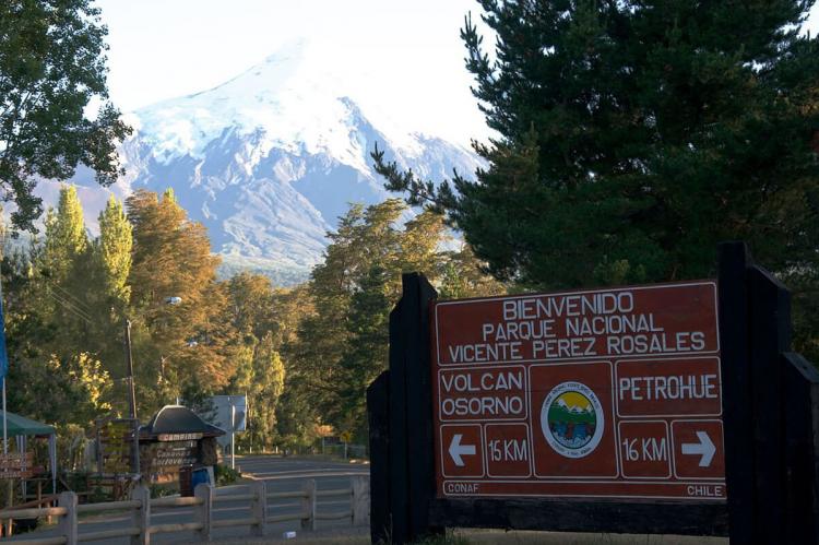 Welcome sign at Vicente Pérez Rosales National Park (Chile)