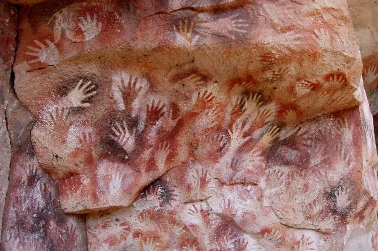 Hands at the Cuevas de las Manos upon Río Pinturas, near the town of Perito Moreno in Santa Cruz Province, Argentina