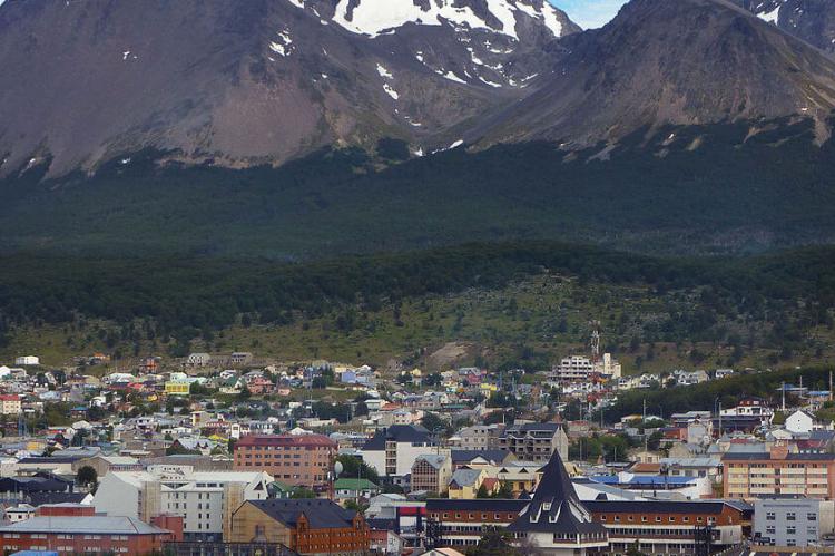 City of Ushuaia at the foot of the Martial Mountains, Tierra del Fuego, Argentina