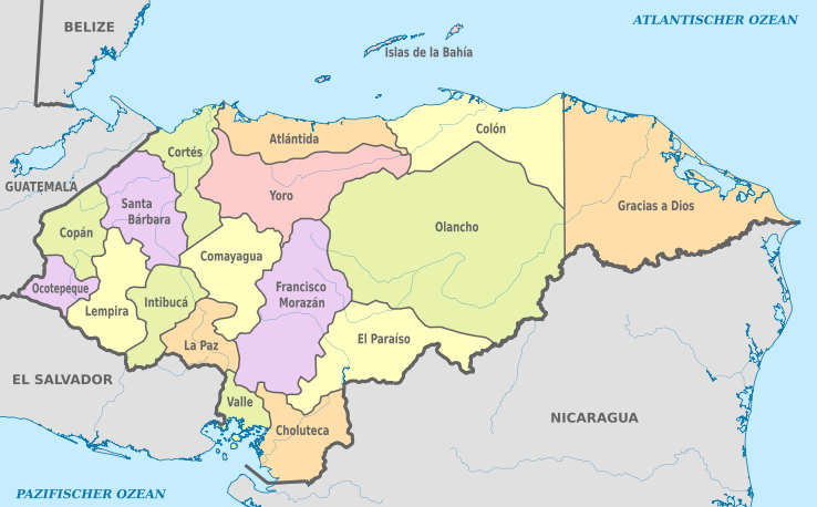 Map of the administrative divisions of Honduras