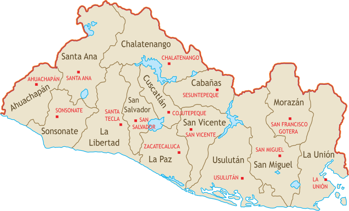 Map depicting the administrative departments of El Salvador