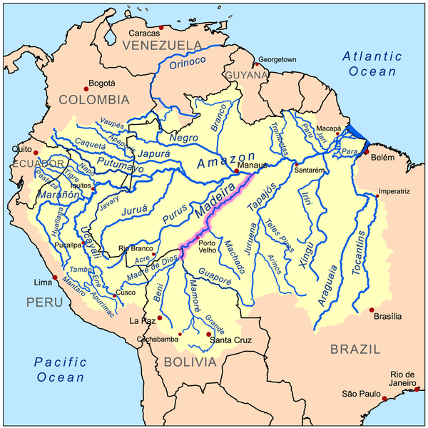 Map of the Amazon River drainage basin with the Madeira River highlighted