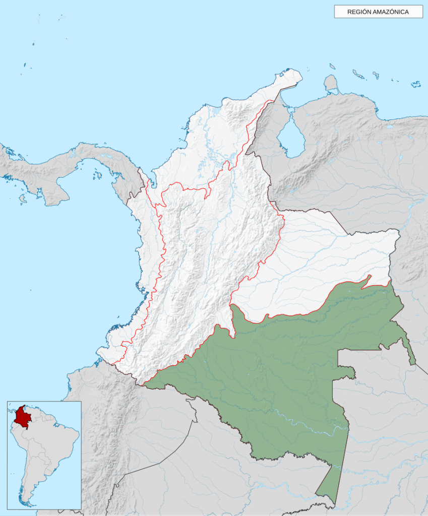 Map depicting the location of the Amazon Natural Region of Colombia.