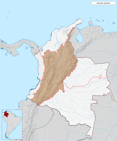 Map showing location of Andean Natural Region of Colombia