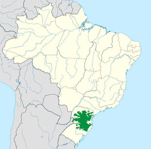 Map depicting the location of the Araucaria Moist Forests ecoregion (in green)