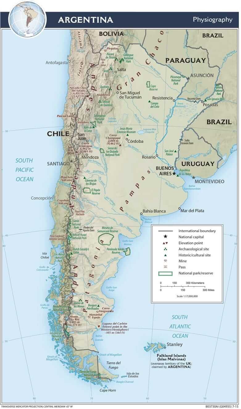 Argentina physiographic map