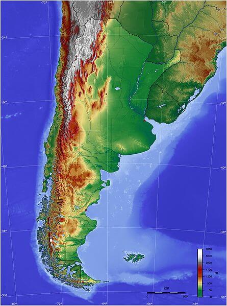 Topographical map of Argentina