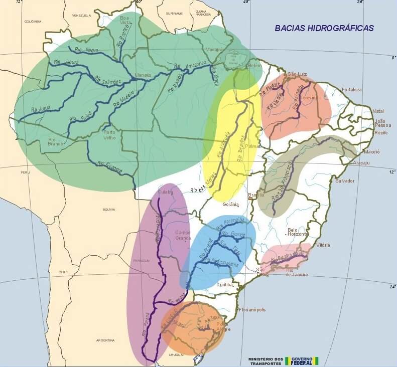 Map illustrating the watersheds of Brazil