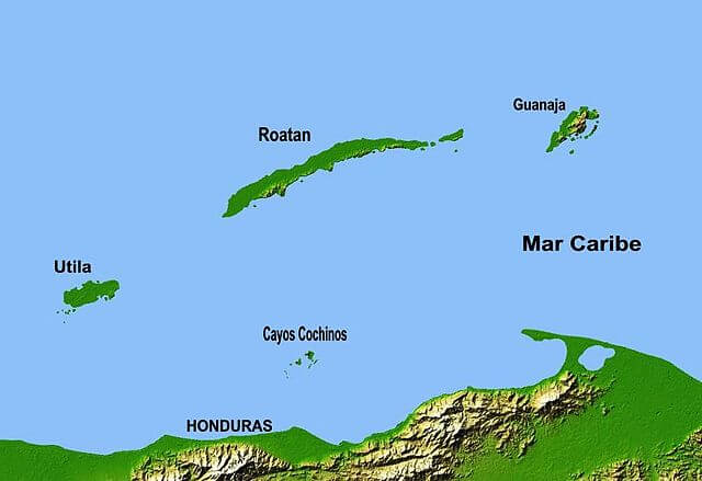 Map of the Bay Islands, Honduras