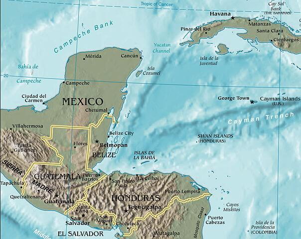 Map depicting the coast of Honduras