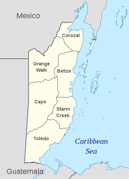 Map illustrating the administrative divisions of Belize