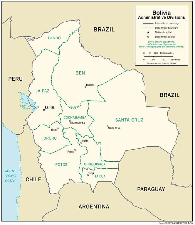 Map of administrative divisions of Bolivia