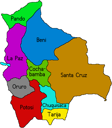 Map depicting the departments of Bolivia