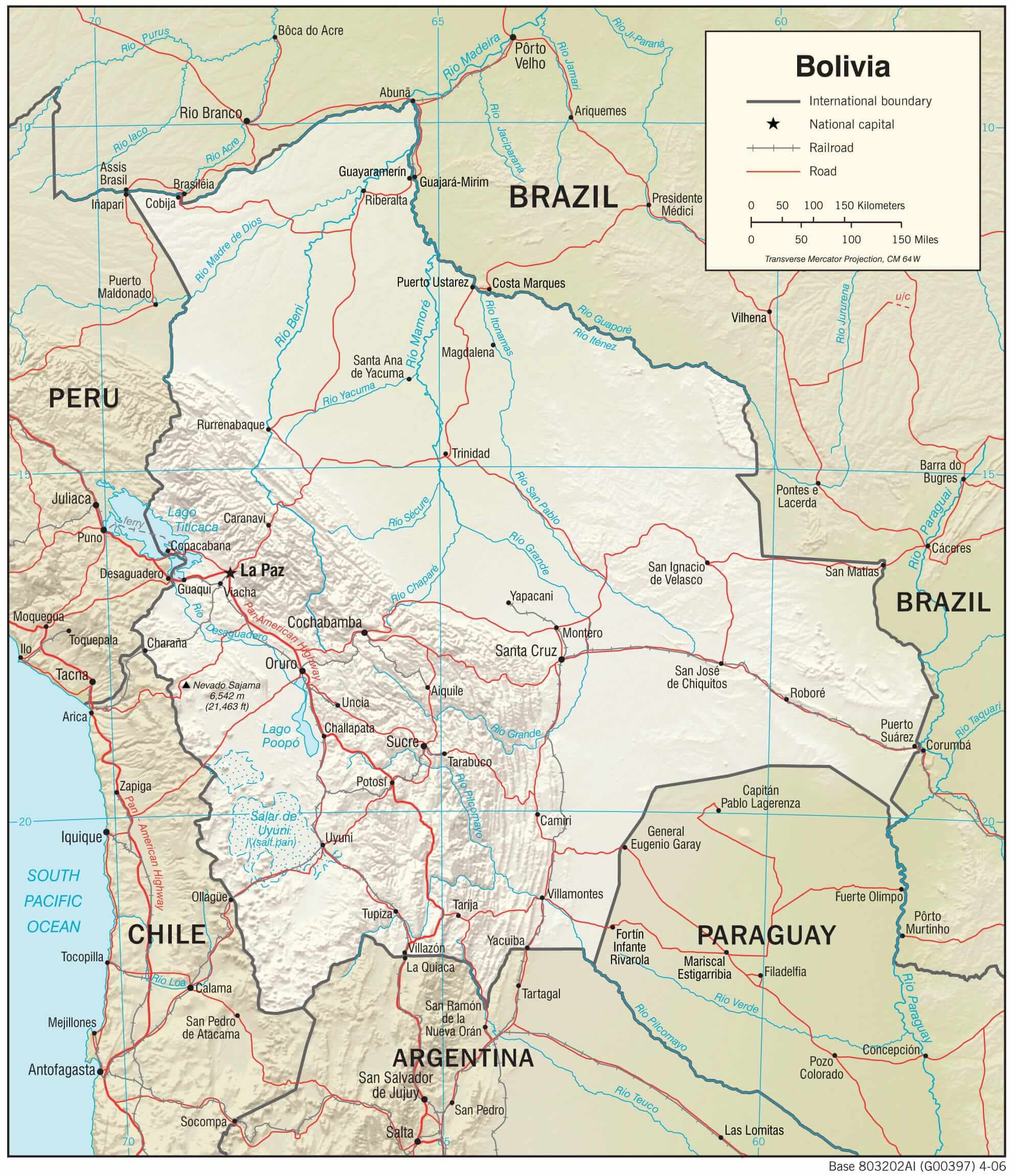 Bolivia physiographic map