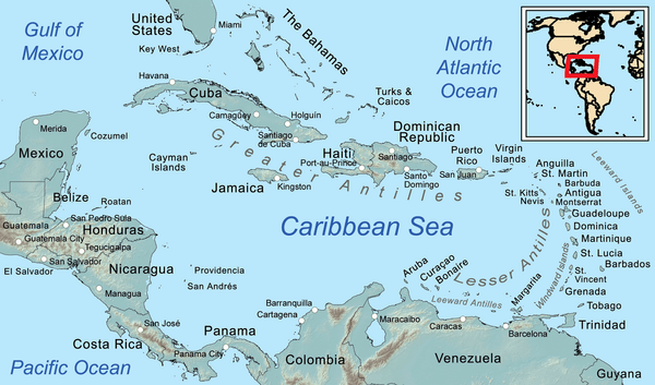 Map of the Caribbean (West Indies)