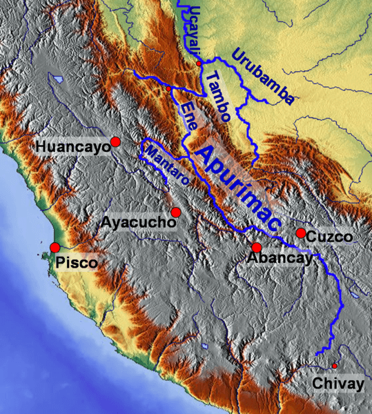 Relief map of central Peru