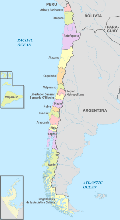 Map of the administrative regions of Chile