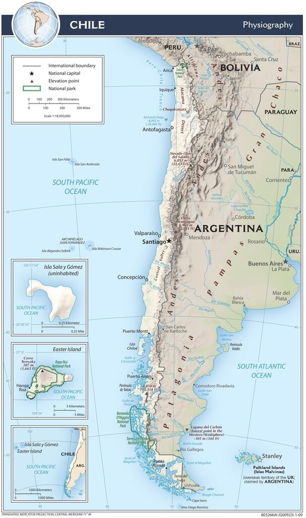 Chile physiographic map