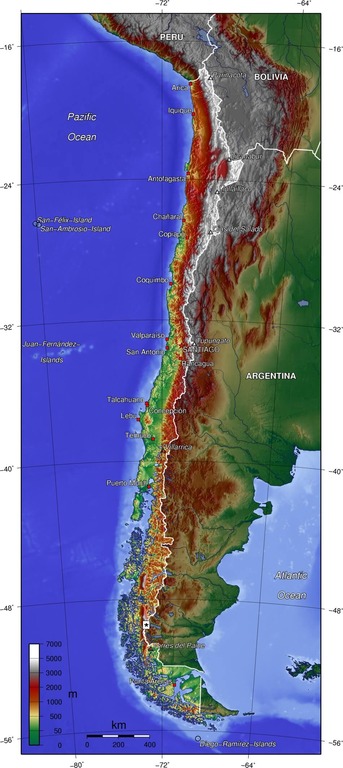 Topographical map of Chile