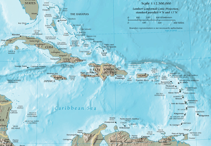 Topographic map of the Caribbean