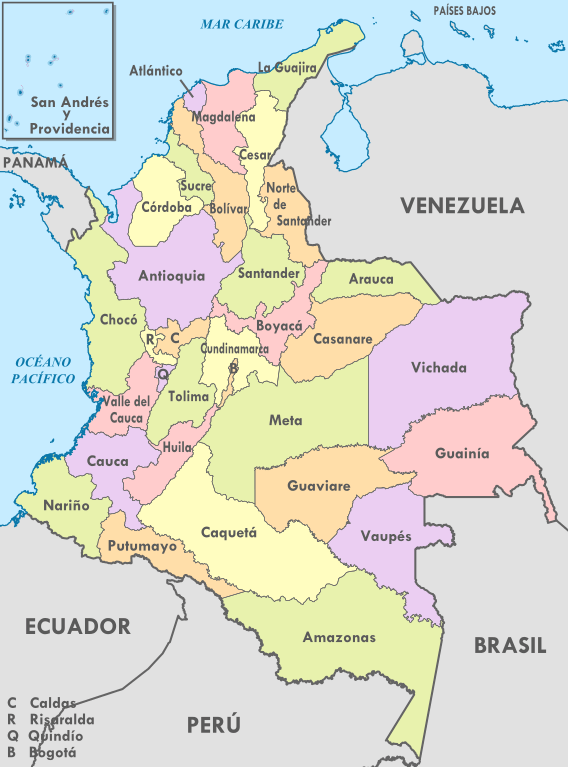 Colombia departments map