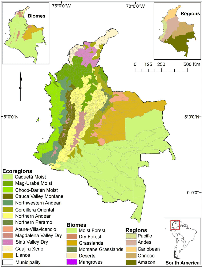 Colombia ecoregions and biomes map