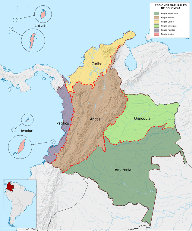 Colombia natural regions map