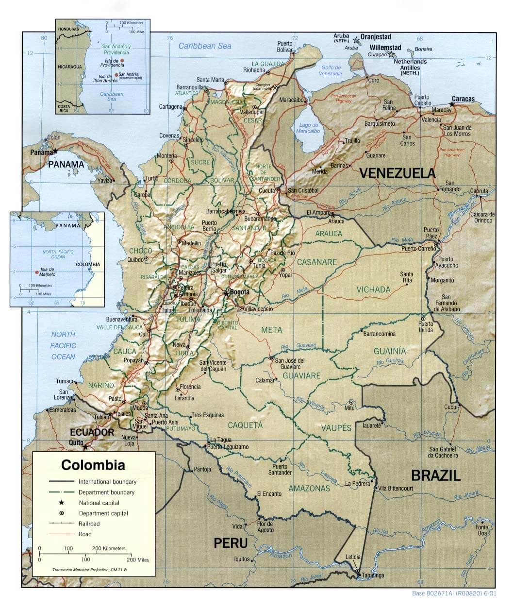 Colombia physiographic map