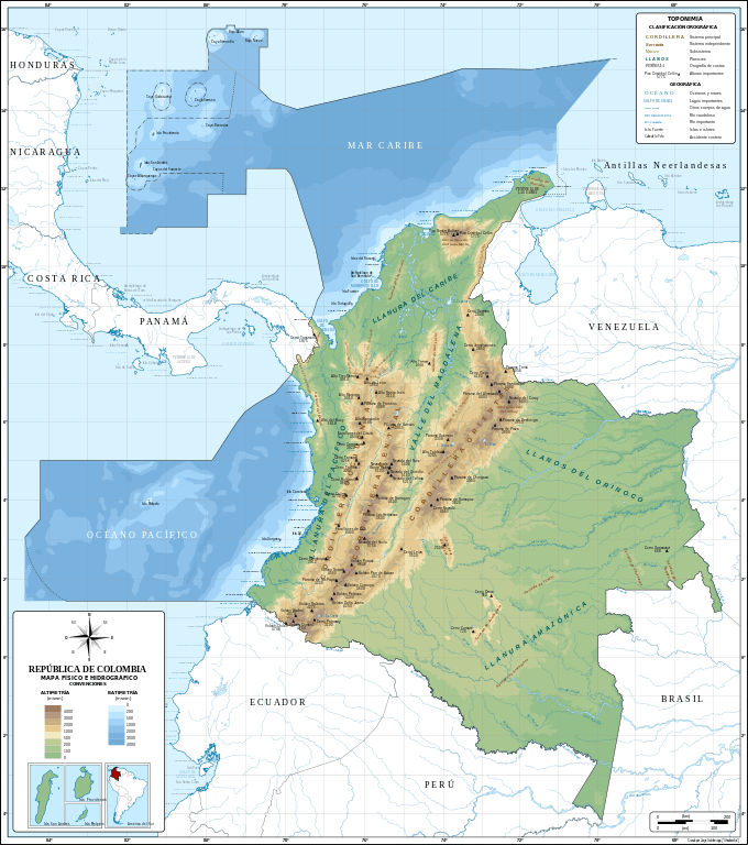 Relief map of Colombia