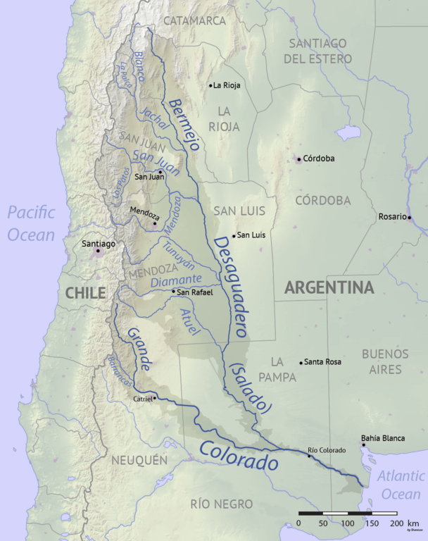 Map of the Colorado/Desaguadero river system in Argentina.