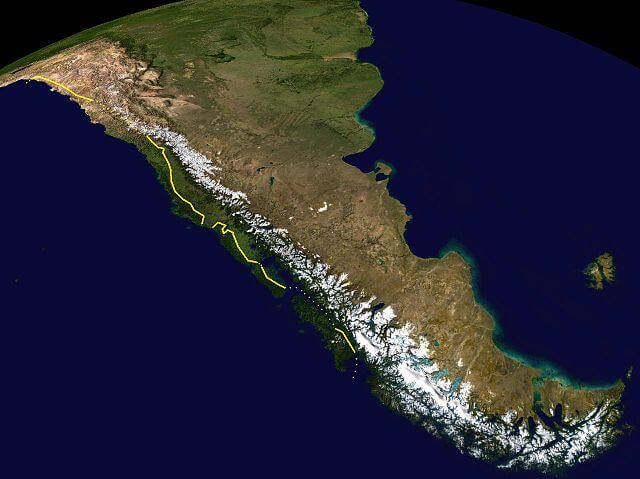 Chilean Coast Range — Cordillera de la Costa — a principal mountain range of Chile - a NASA image on the public domain
