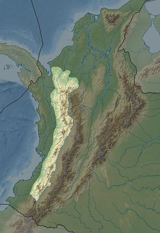 Map showing location of Cordillera Occidental in Colombia