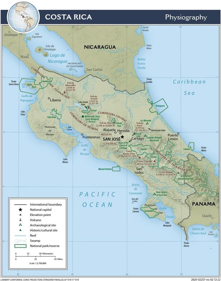 Physiographic map of Costa Rica