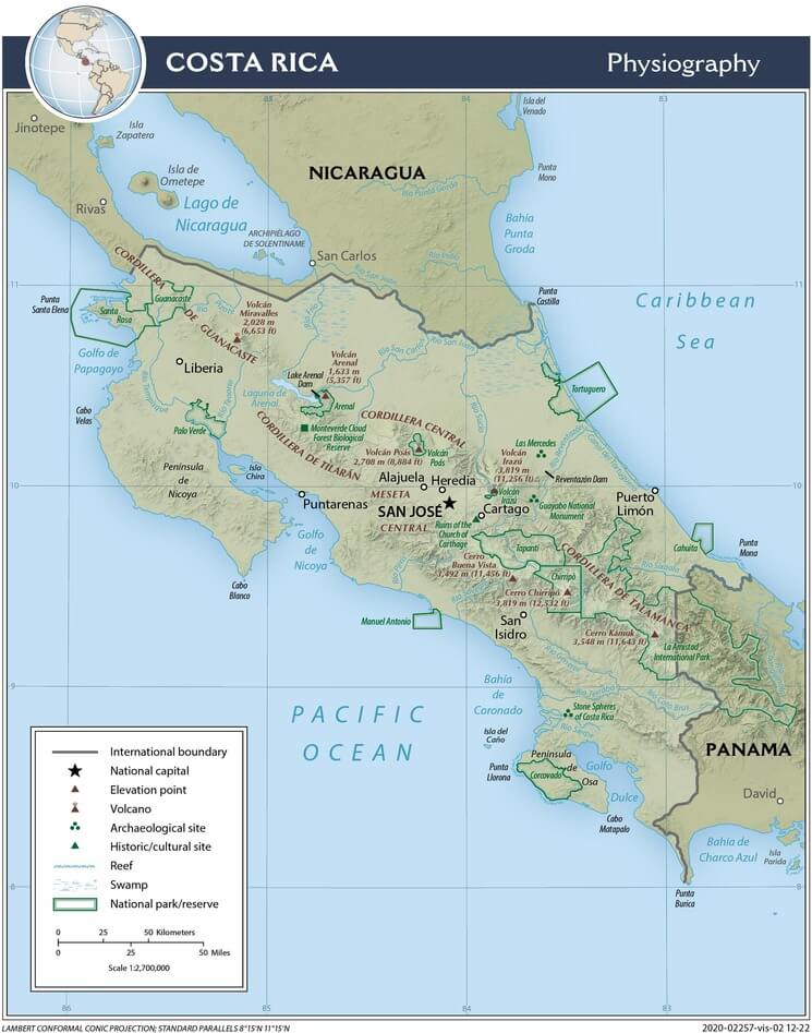 Physiographic map of Costa Rica.