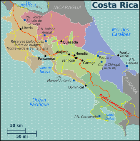 Costa Rica regions map