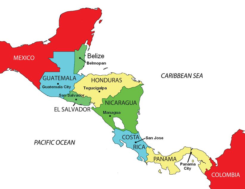 Map Showing the Countries of Central America